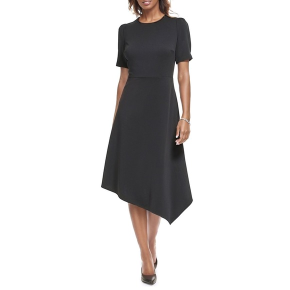 Karl Lagerfeld Dresses & Skirts - Karl Lagerfeld Paris Dress Womens 8 Black Asymmetrical Hem Puff Sleeve Midi NWT